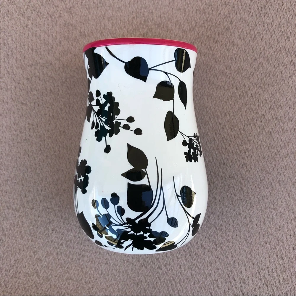 Steve Madden Ceramic Juliet Soap Dish Vase Black White floral Bathroom Accessory